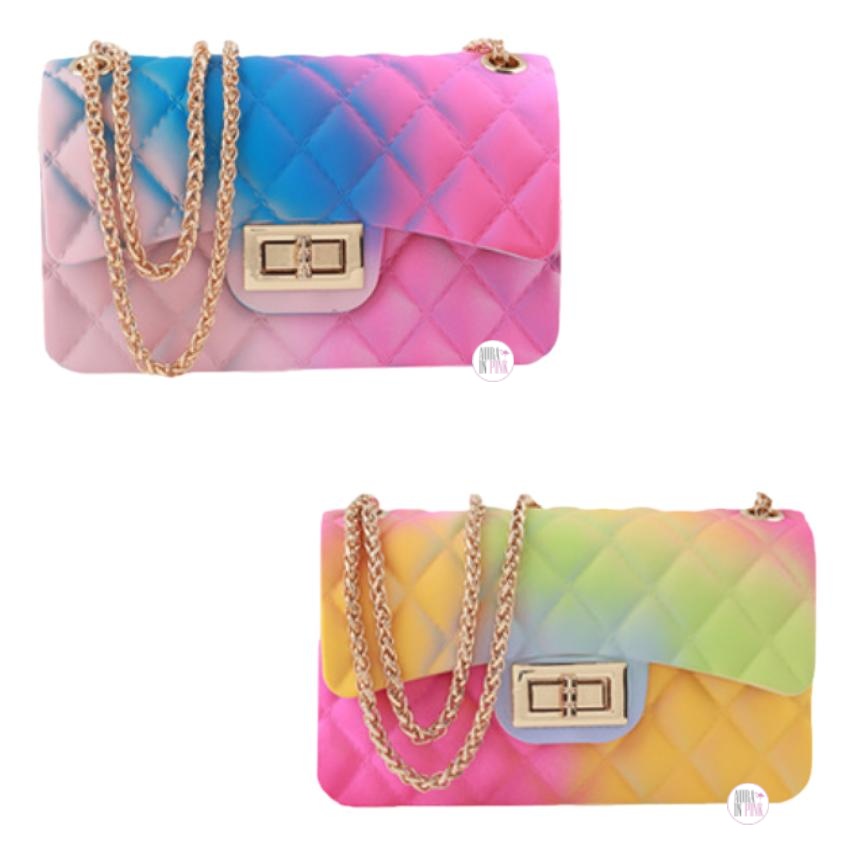 Classic Jumbo Pearl Handle Quilted Jelly Handbags w/Golden Chain