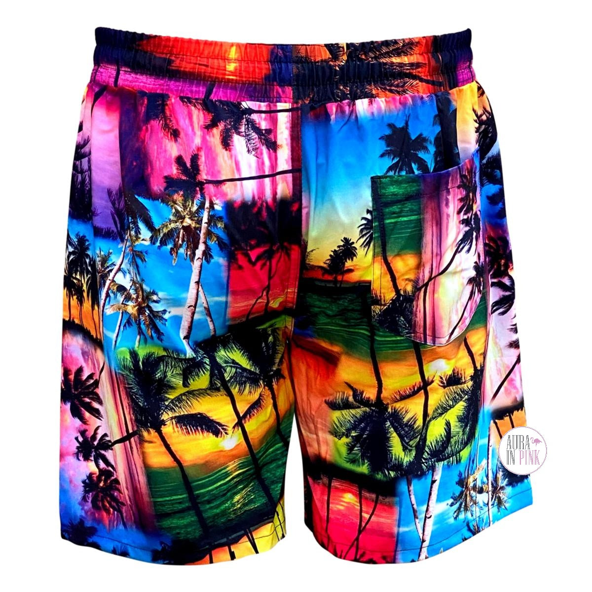 Men's Printed Swim Trunks - Palm Trees - Pink