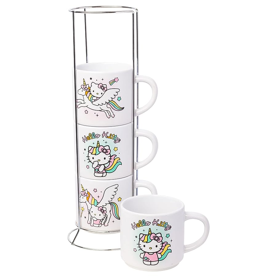 Sanrio Hello Kitty Unicorn Glass Mug with Glitter Handle | Holds 14 Ounces