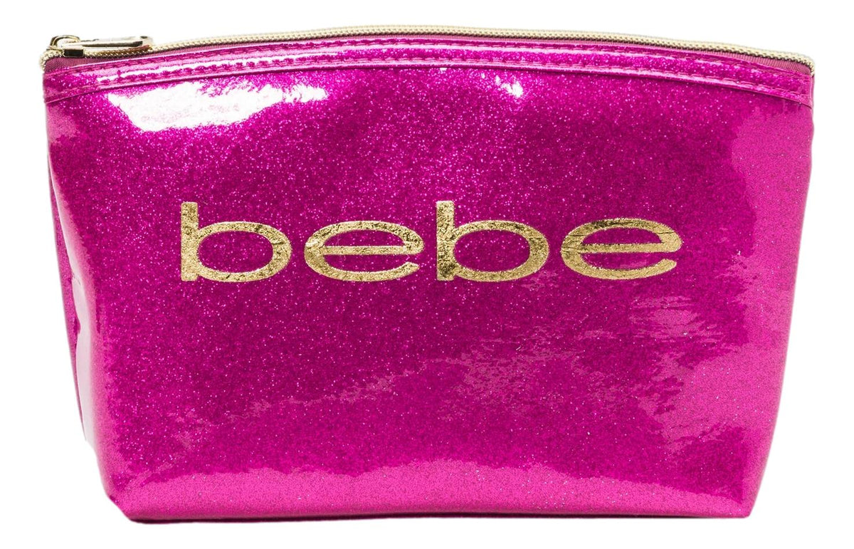 Bebe Black Faux Saffiano Leather Crystal Bling Logo Cosmetics Carryall –  Aura In Pink Inc.