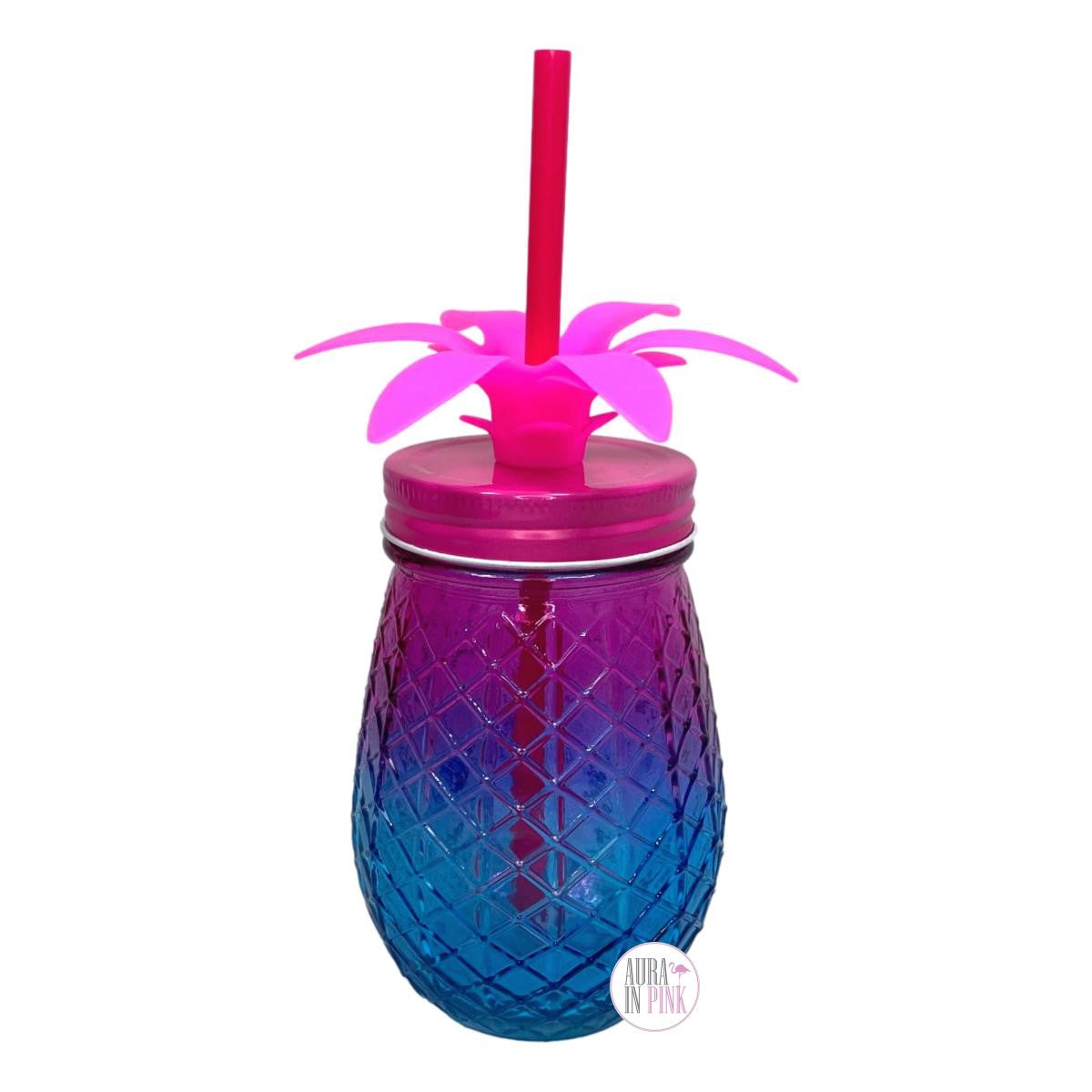 Colorful Pineapple-Shaped Mason Jar Mug Glasses with Straws & Lids