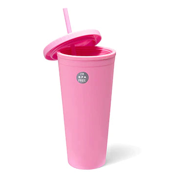 Double Cup Tumbler With Straw Pink/Clear 10 x 16centimeter price