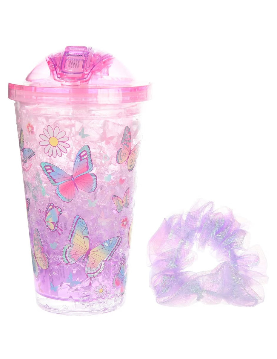 Rainbow Butterflies Glass Cup Iced Coffee Cup Cute Glass Can Pink