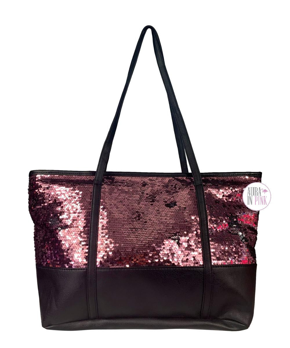 New Victoria Secret PINK Bling Sequin flip Tote Bag Gold Large Silver Black  