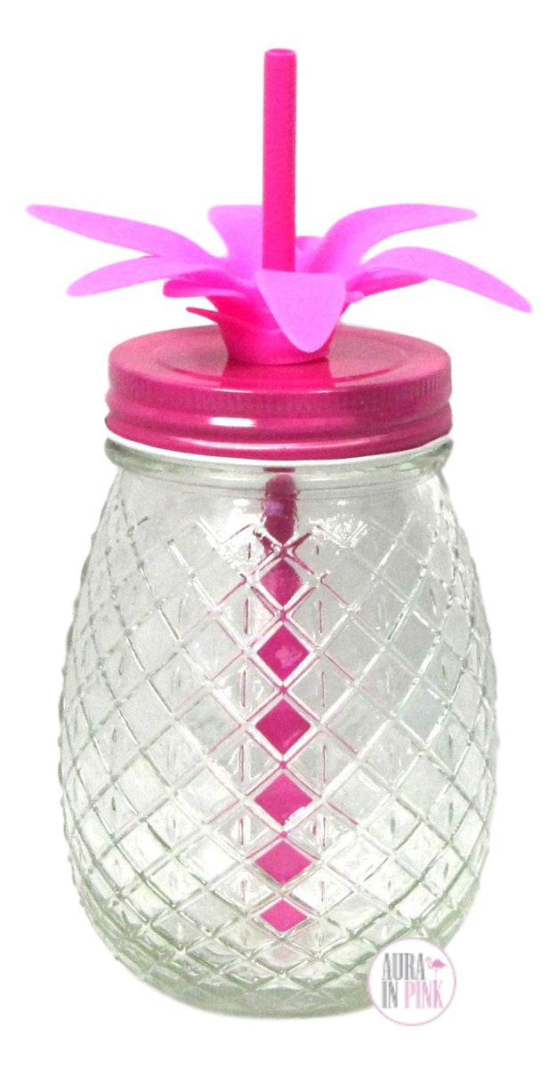 Short Pink Bent Glass Straws for Half Pint Mason Jars