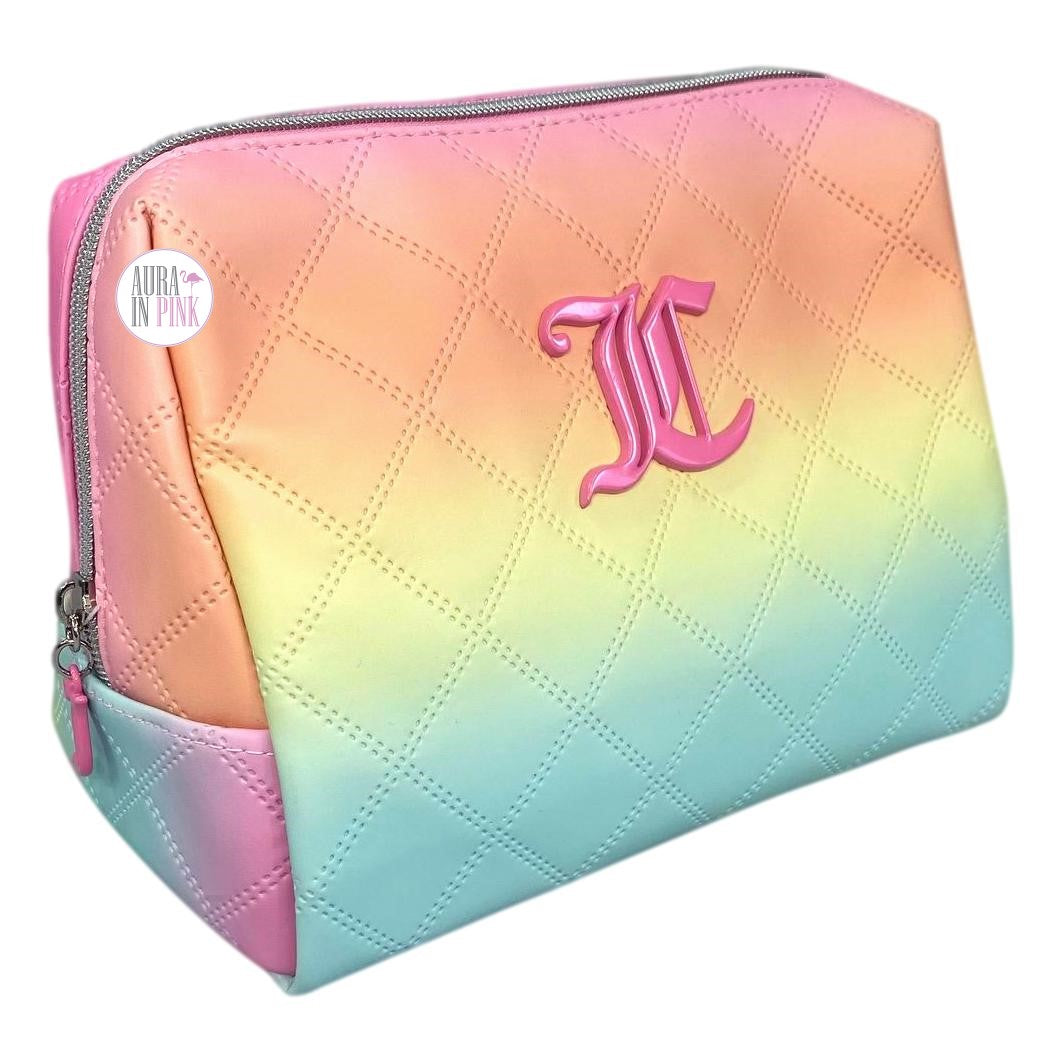 JUICY COUTURE Makeup Bag Set fashion 4 Piece - Pink Rainbow