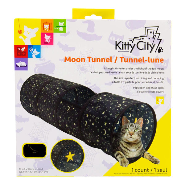Kitty City Moon Tunnel Moons Stars Tunnel w Dangling Star Cat Toy Aura In Pink Inc