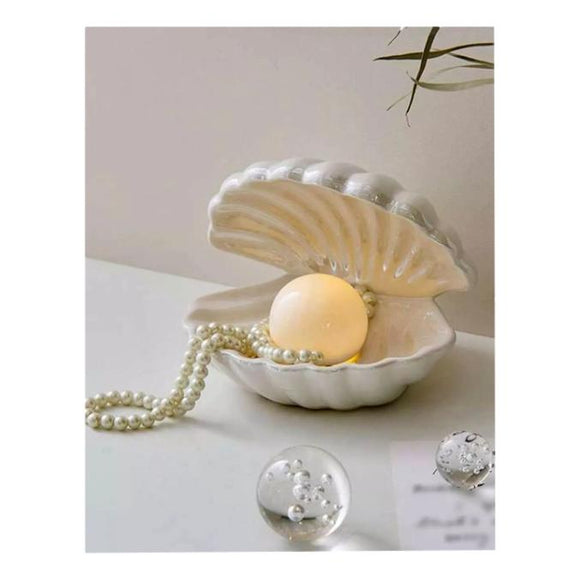 Merkury Innovations W&A Home Décor NY Iridescent Ceramic Clamshell Seashell Pearl LED Light