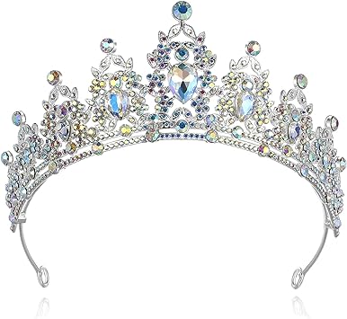 Adjustable Rhinestone Gold Aurora Borealis Crown Tiara
