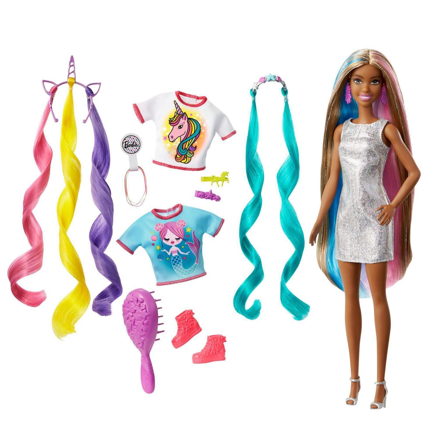 Barbie Fantasy Hair Unicorn To Mermaid Doll - Brunette – Aura In Pink Inc.