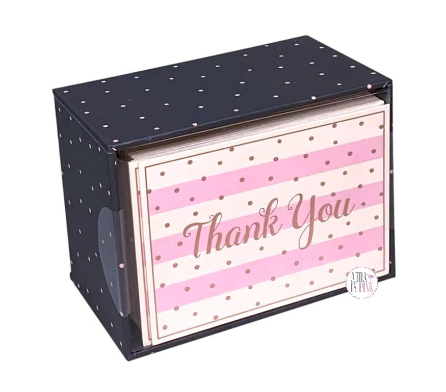 Clementine Paper 50-Pc Pink Striped Rose Gold Foil Thank You Cards &  Envelope Boxed Set