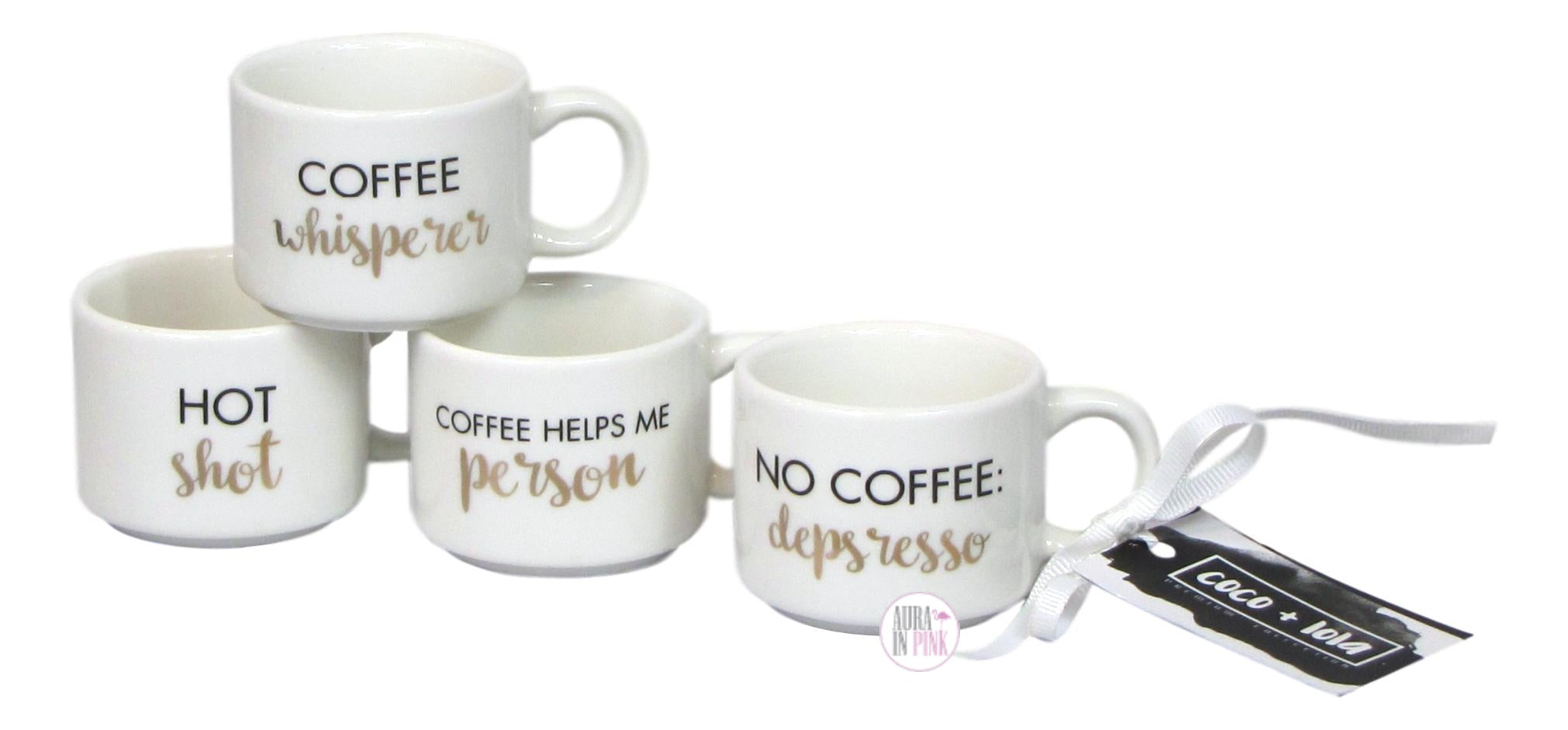 Stackable Espresso Cups Set of 4 With Stand Mug White