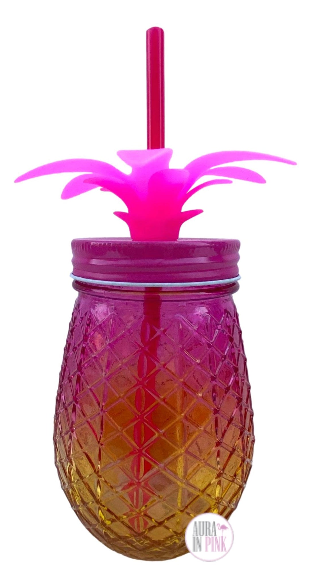 Yellow & Pink Pineapple Shaped Mason Jar Tumbler
