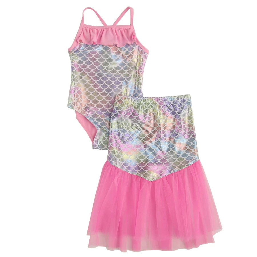 Floatmini Ruffle Top Pink Metallic Rainbow Scales Mermaid Tail Skirt G ...