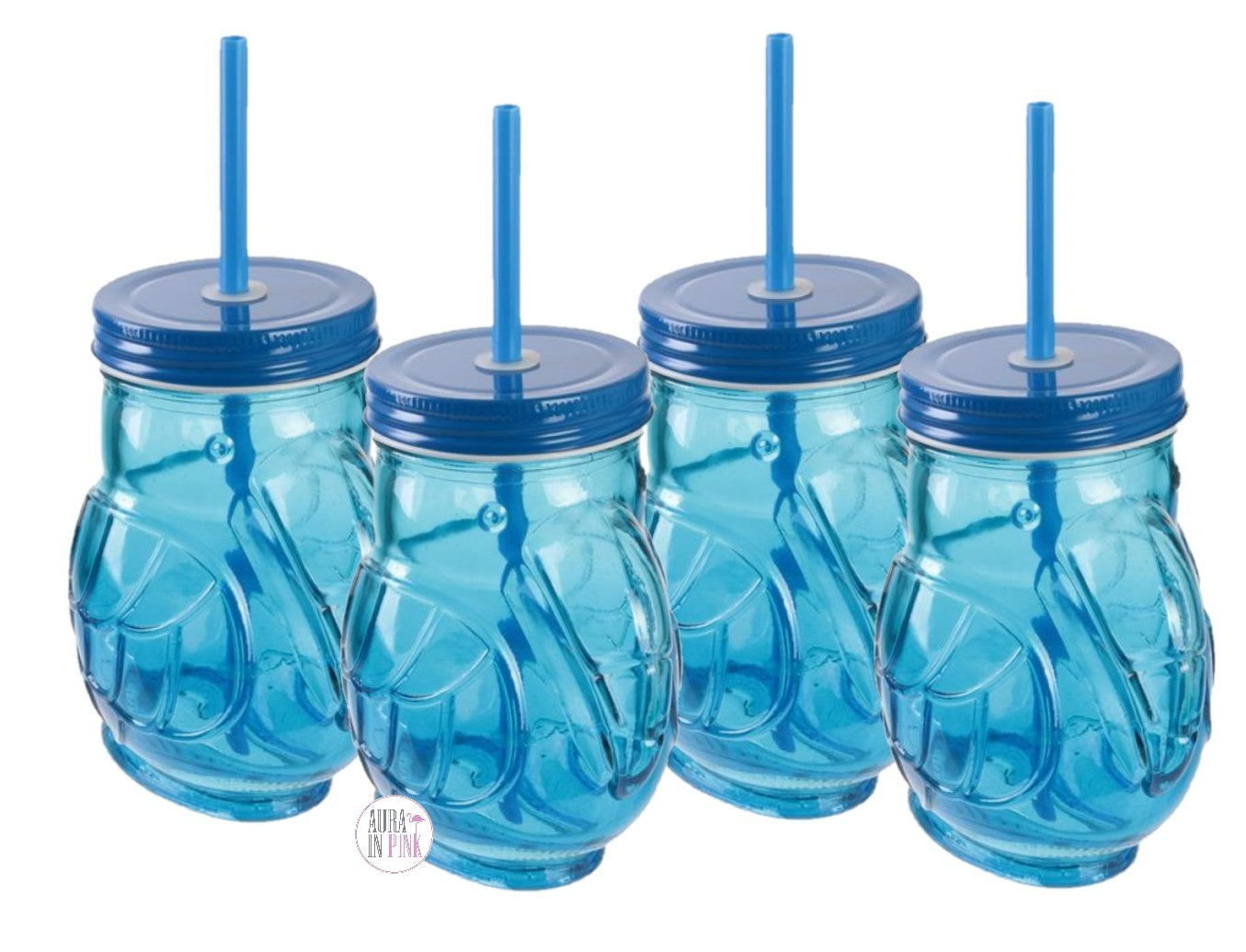 Toucan Shaped Mason Jar Drinking Glass Cup with Straw Set of 2 Hot Pink &  Blue