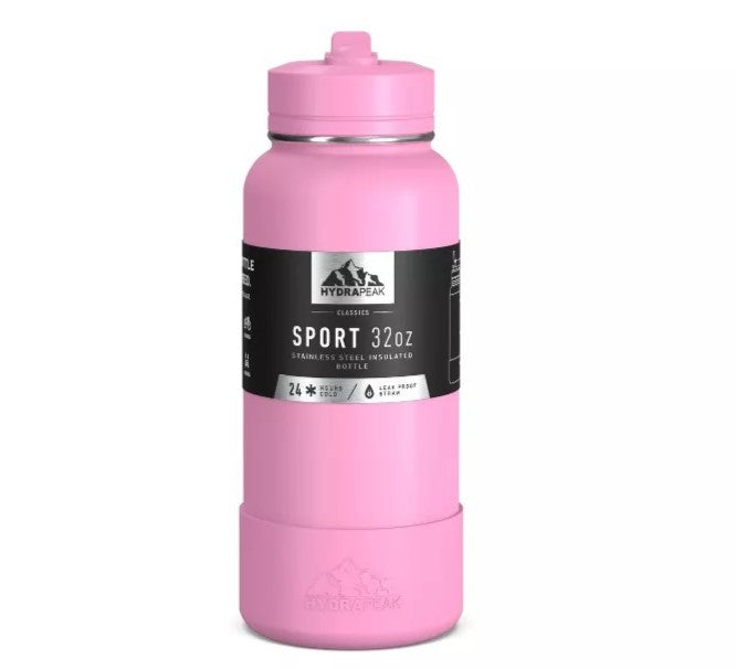 Hydrapeak Water Bottle 32 oz. Textured Pink Insulated Stainless Steel Spout  Lid