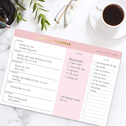Ellie Rose Sty-0001 Weekly Planner Pad with 2 Rose Gold Pens