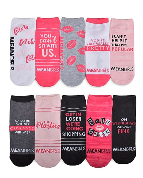 Mean Girls Licensed Women's 10-Pack Low Cut No Show Socks Set Size