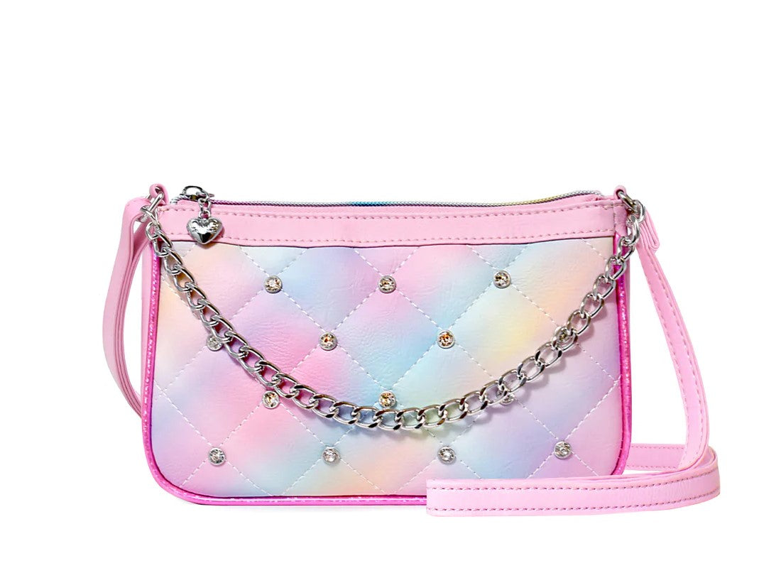 Miss Gwen's OMG Girls' Pastel Bubble Gum Rainbow Quilted Bling Handbag Purse