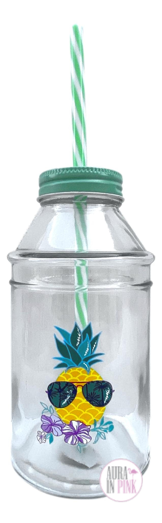 14 Oz Glass Milk Bottles with Colorful Metal Twist Lids and Straws,  Reusable for Milk