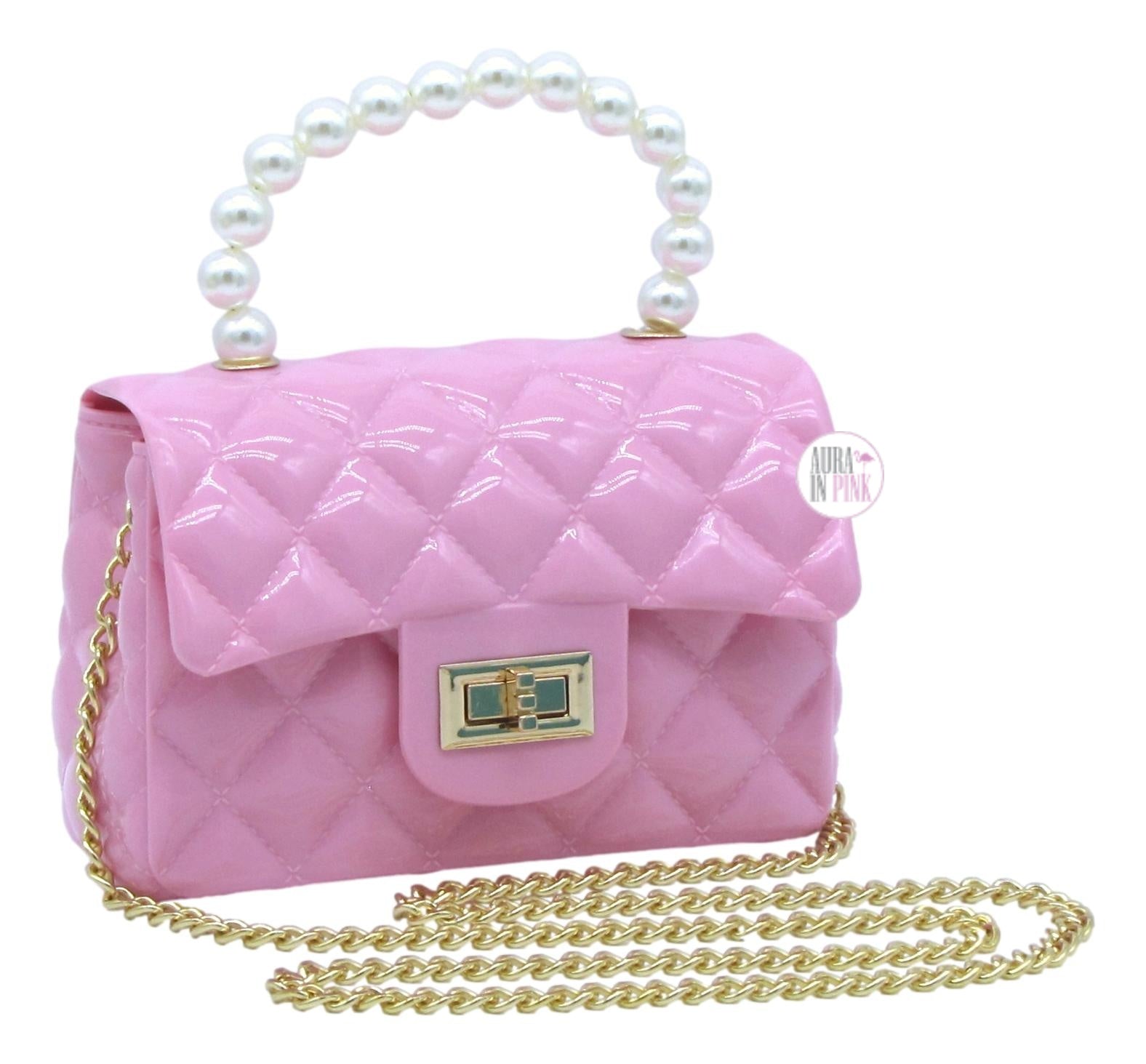 JELLY Purse MINI Kids Purse Quilted Bag Pearl Handle Chain 