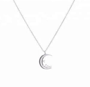 Sterling Silver CZ Neo Relique Fine Jewelry Regeneration Crescent Moon & Stars Pendant Necklace - Aura In Pink Inc.