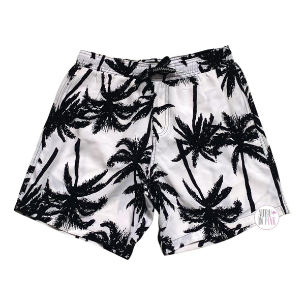 Surf Society Black Palm Trees White Drawstring Waist Lined Men's