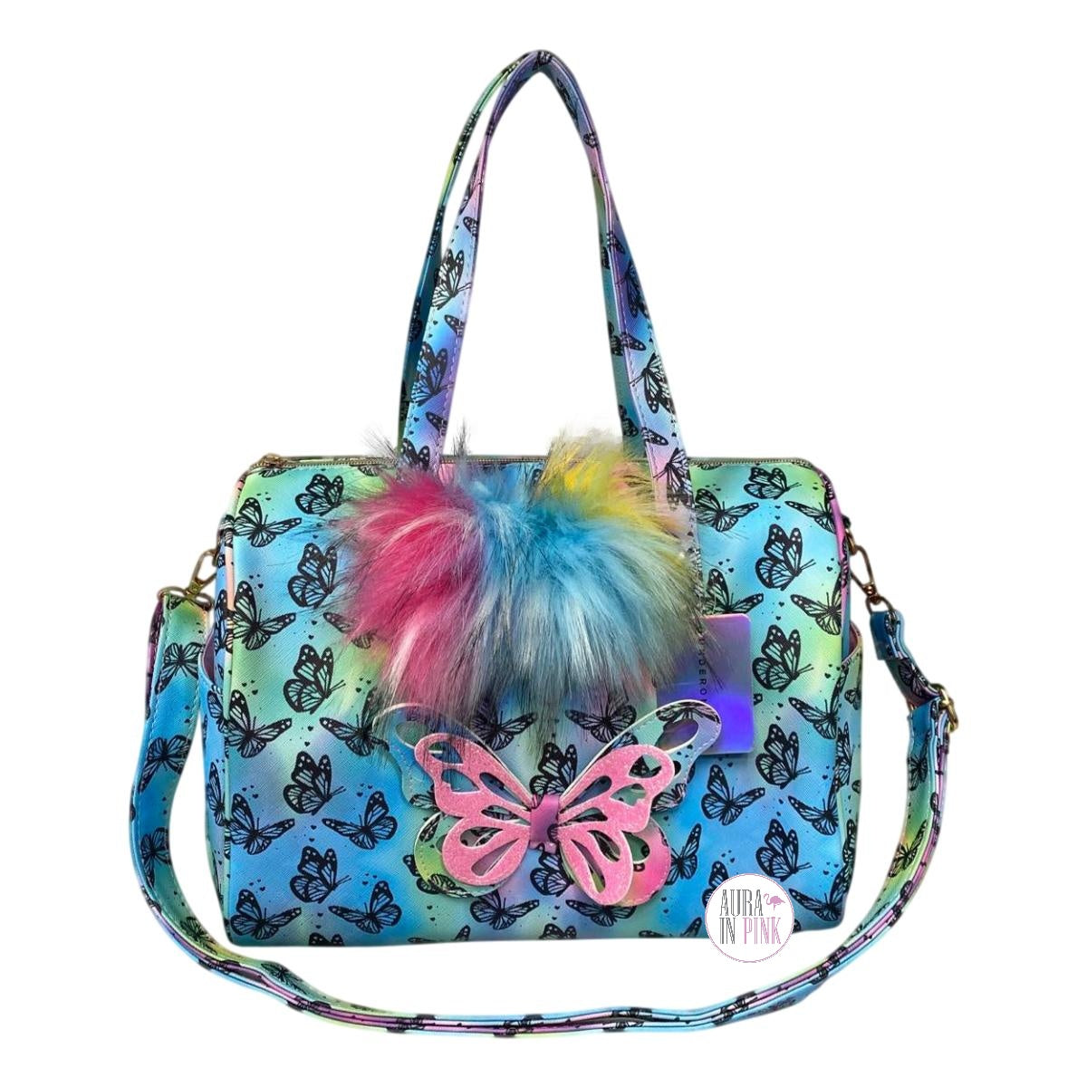 Shop Under One Sky Small Unicorn Faux Fur Trim Ombre Duffle Bag In